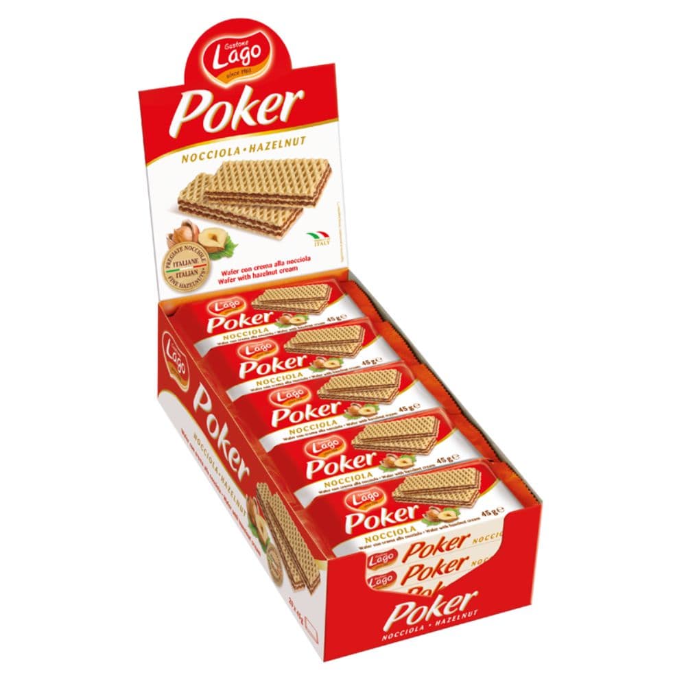 Lago Poker Hazelnut Wafers (4x20x45gm)