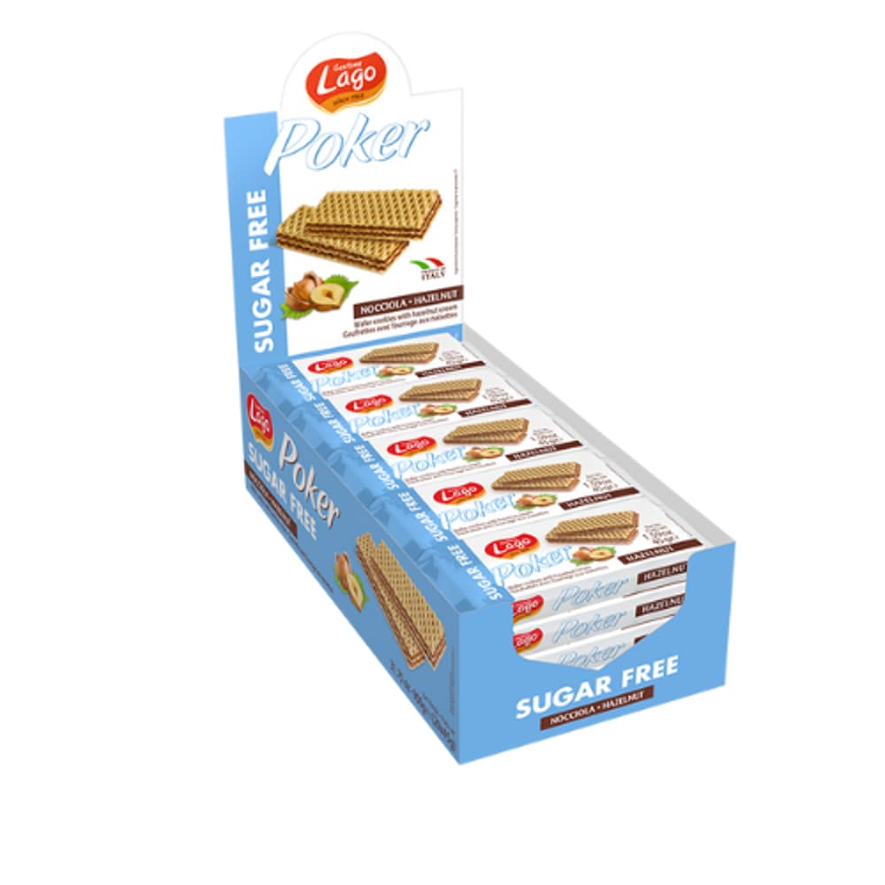 Lago Poker Hazelnut Sugar Free Wafers (4x20x45gm)